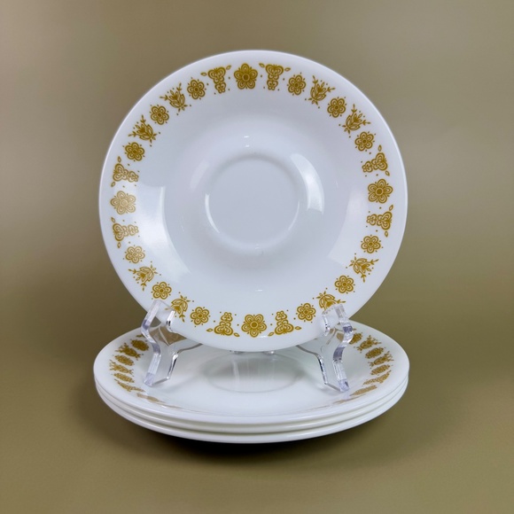 Set of 4 Corelle Livingware "Butterfly Gold" Saucers – Vintage Corning USA - Picture 3 of 14